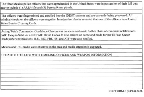 Excerpt of Customs and Border Patrol Significant Incident Report, July 24, 2014