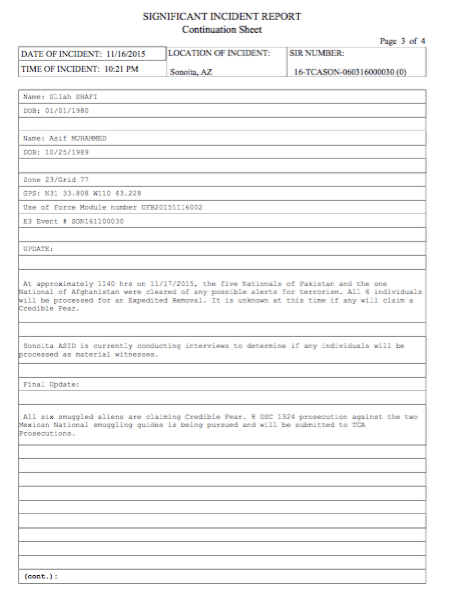 Page 3 of the "Significant Incident Report"
